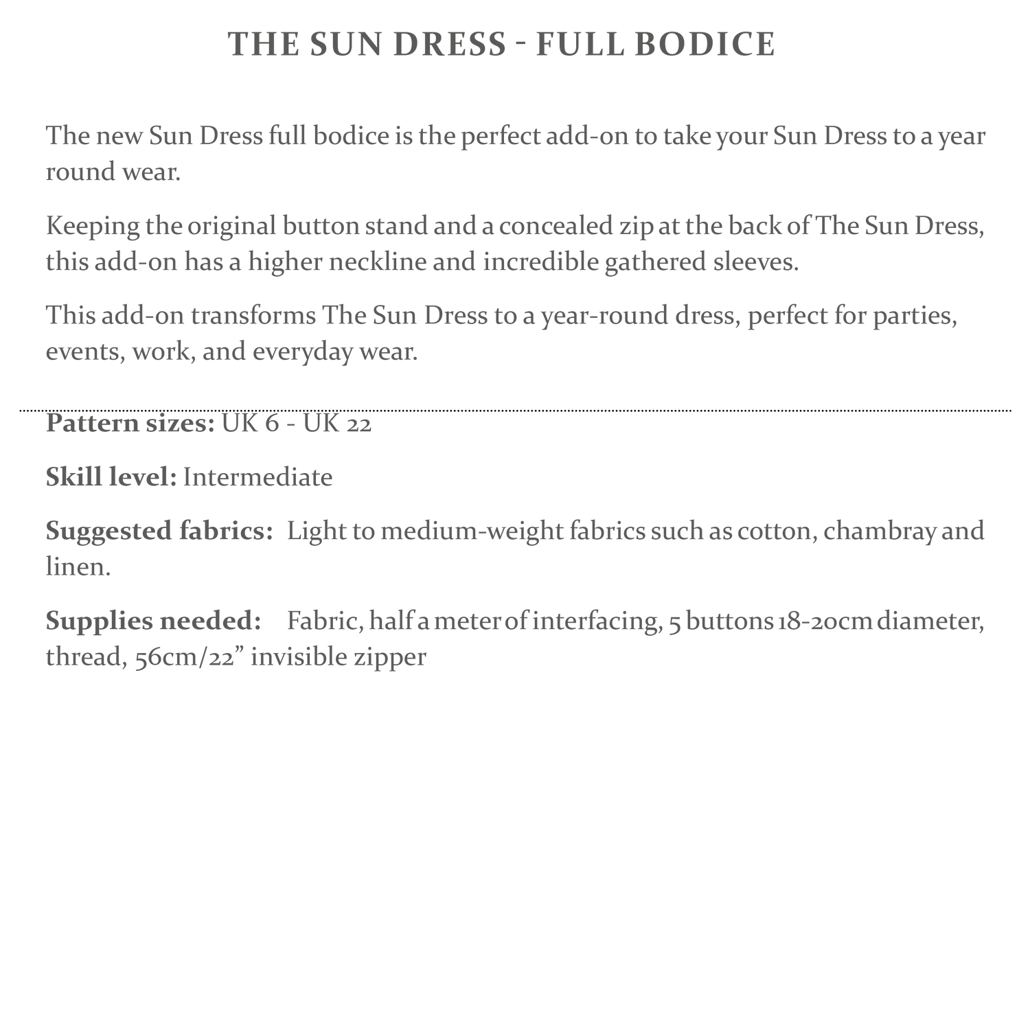 The Sun Dress - Bodice Expansion Pack